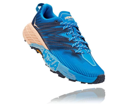 Hoka One One HOKA Women's Speedgoat 4 All-Terrain Running Shoes In Blue/Orange 1 Hoka One One HOKA Women's Speedgoat 4 All-Terrain Running Shoes In Blue/Orange